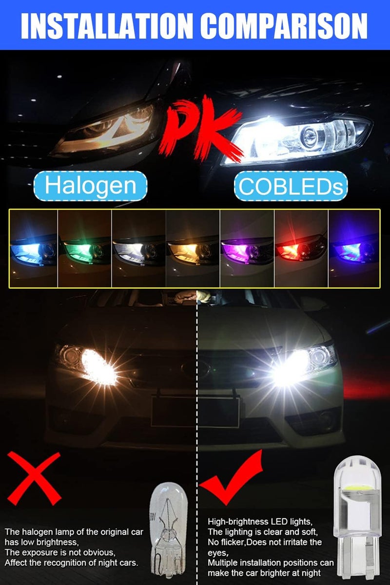 LETINGFAR 194 LED Light Bulb White 6000K Pack of 10, 168 2825 W5W T10 Wedge COB LED Replacement Bulbs Error Free for Car Dome Map Door Courtesy License Plate Lights - Image 2